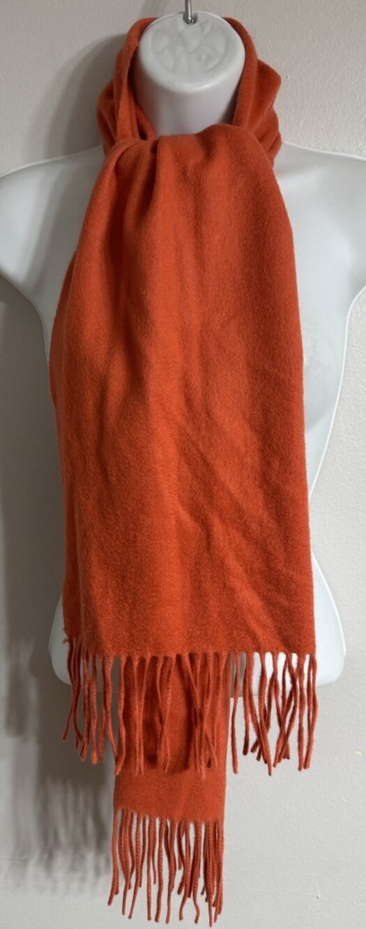 Nordstrom 100% Cashmere Scarf Solid Coral Orange Vibrant Fringe One Size Women’s